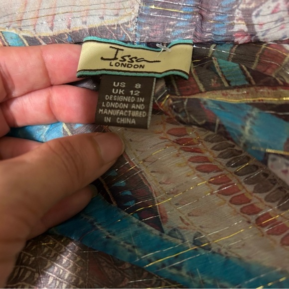 Issa London Metallic Chiffon Silk Maxi Dress Boho Luxe Deep V neck vintage - Picture 7 of 12